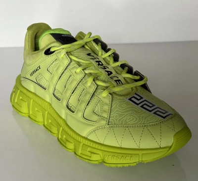 Pre-owned Versace $895  Trigreca Chain Reaction Sneakers Citron 10.5 (43.5) It Dsu8094 In Multicolor