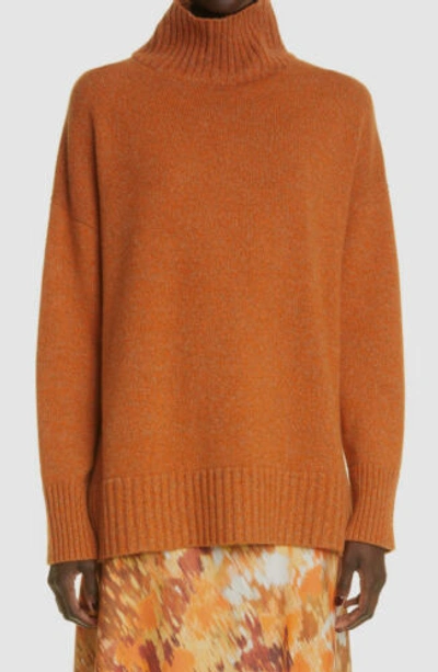 Pre-owned Lafayette 148 $998  Women's Orange Cashmere Ribbed Turtleneck Sweater Size M