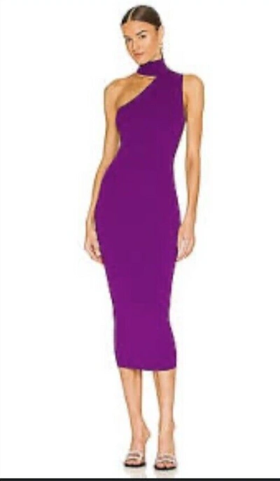 Pre-owned Solace London Aria One-shoulder Stretch-knit Turtleneck Midi Dress In Purpel M In Purple