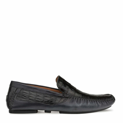 Pre-owned Mezlan Dress Shoes Genuine Crocodile Leather Loafer Driving Moccasin Black