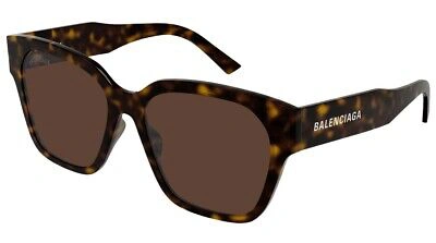 Pre-owned Balenciaga Bb0215sa 002 Rectangular Squared Havana Brown 56 Mm Unisex Sunglasses