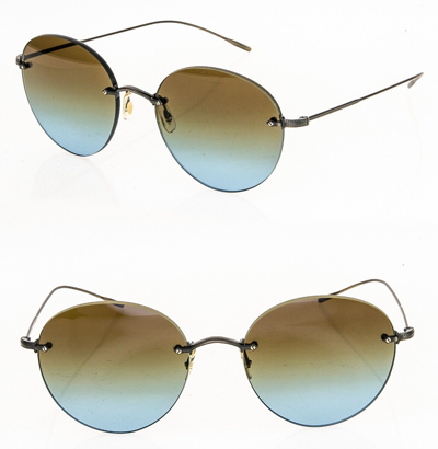 Pre-owned Oliver Peoples Coliena Ov1264s Bronze Azure Brown Rimless Metal Sunglasses 1264 In Blue