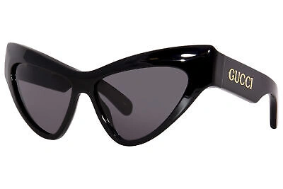 Pre-owned Gucci Gg1294s 001 Sunglasses Women's Black/grey Lenses Cat Eye Wrap 57mm In Gray