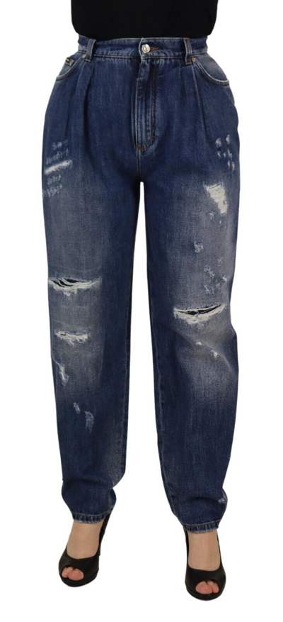 Pre-owned Dolce & Gabbana Jeans Blue Washed High Waist Loose Fit Pants It40/us6/s 1100usd