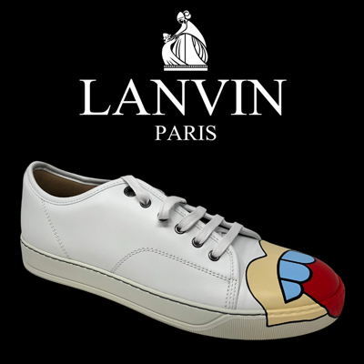 Pre-owned Lanvin Nwb Men's  Dbb1 Painted Sneaker, Size 8, White