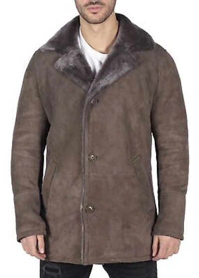 Pre-owned Truclothing Mens Real Sheepskin Coat Beige Vintage Classic 3/4 Jacket Button Down V Neck In Tan