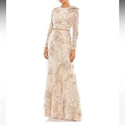 Pre-owned Mac Duggal Floral Lace Gown - Blush/ivory - 6 - With Tags In Pink