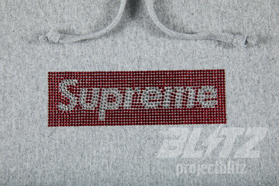 Pre-owned Supreme Swarovski Box Logo Hooded Sweatshirt Ash Grey M Ss19 Hoodie In Gray