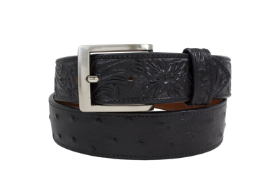 Pre-owned Handmade Hand Tooled Black Full Quill Ostrich Leather Belt (made In U.s.a)