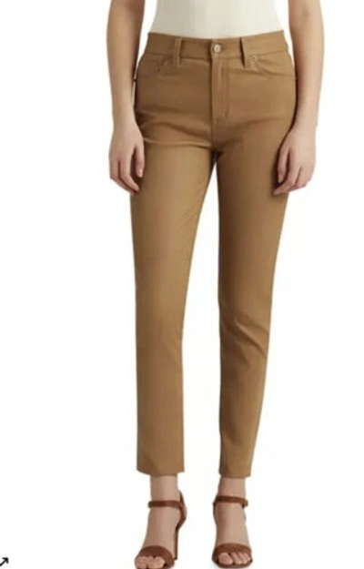 Pre-owned Ralph Lauren Stretch Leather Pants Sz 4 Camel Brown 100%lamb Leather Nwt$599