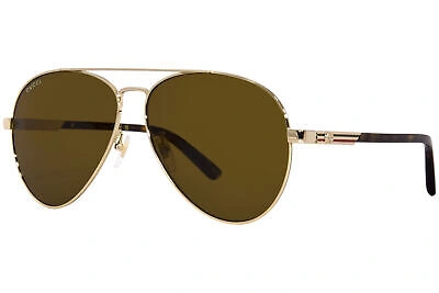 Pre-owned Gucci Gg1288sa 002 Sunglasses Men's Gold/havana/brown Lenses Pilot Shape 61mm