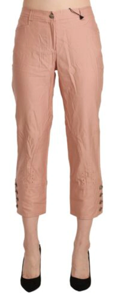 Pre-owned Ermanno Scervino Women Pink Chino Pants Cotton Solid High Waist Cropped Trousers