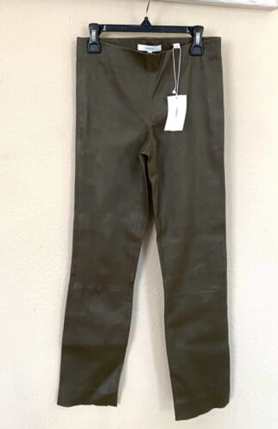 Pre-owned Vince Xs Stitch Front Lamb Leather Leggins Stretch Olive Pull On Pants $995 In Green
