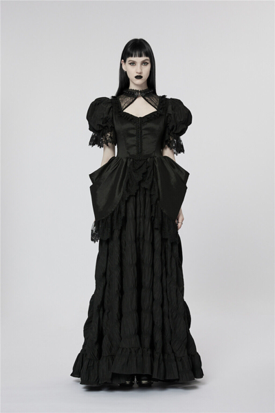 Pre-owned Punk Rave Women Gothic Evening Party Dress Bubble Sleeves Multiple Ruffle Gown In Black
