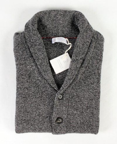 Pre-owned Brunello Cucinelli $4495  100% Cashmere Shawl Cardigan Sweater - Gray - L In Gray Melange