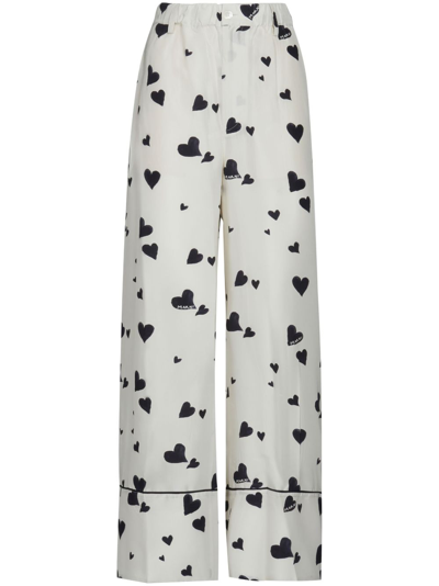 Marni Heart-print Silk Flared Trousers In White