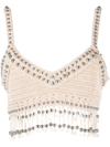 Rabanne Women's Beaded Fringe Cotton Crochet Crop Top In Nude &amp; Neutrals