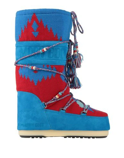 Alanui X Moon Boot Woman Boot Azure Size 6-8 Textile Fibers, Leather In Blue