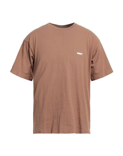 Obey Man T-shirt Light Brown Size Xl Cotton In Beige