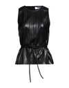 Msgm Woman Top Black Size 6 Polyester, Polyurethane