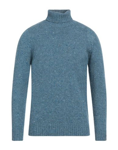 Drumohr Man Turtleneck Pastel Blue Size 44 Virgin Wool, Cashmere, Polyamide In Blue