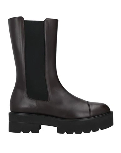 Stuart Weitzman Woman Ankle Boots Dark Brown Size 10.5 Calfskin, Textile Fibers