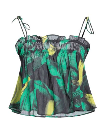 GANNI GANNI WOMAN TOP GREEN SIZE 14 ORGANIC COTTON