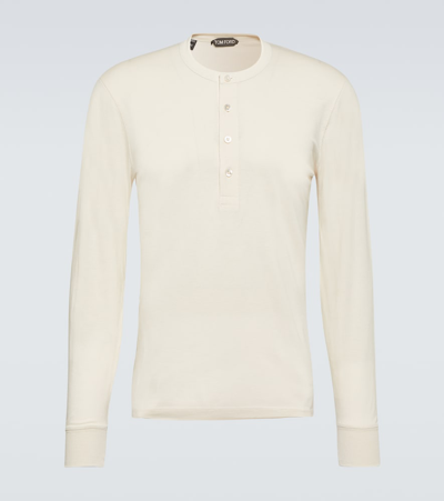 Tom Ford Cotton-blend Jersey Henley Shirt In Cream