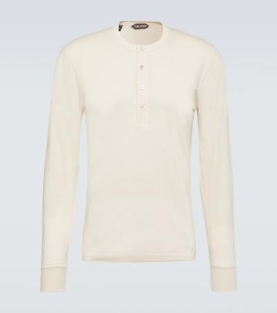 Tom Ford White Stretch-cotton Round-neck Henley T-shirt