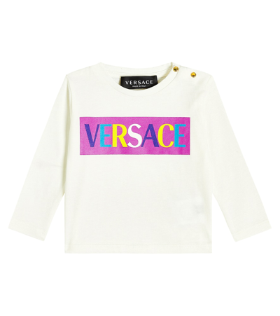 Versace Babies' Logo棉质针织t恤 In White Multi