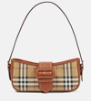 Burberry Canvas Sling Shoulder Bag With Checkered Pattern In Brown