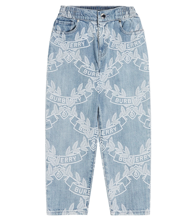 Burberry Kids' Logo Print Jeans In Blue