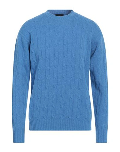 Roberto Collina Man Sweater Azure Size 42 Merino Wool, Cashmere In Blue