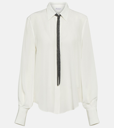 Brunello Cucinelli Embellished Silk Shirt In Naturale (white)