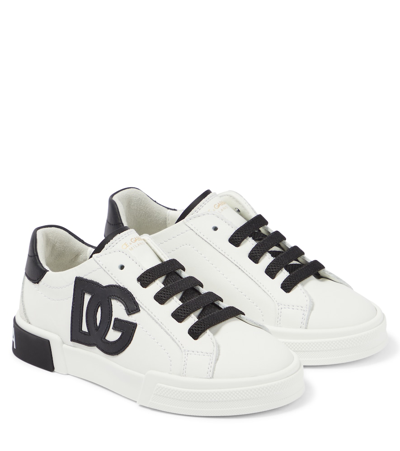 Dolce & Gabbana Kids' Portofino Low-top Leather Trainers In White Black