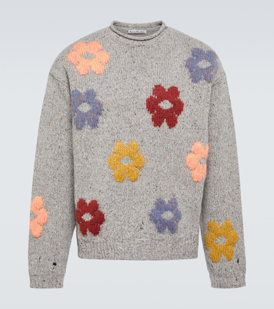 Acne Studios Floral Wool-blend Sweater In Grey