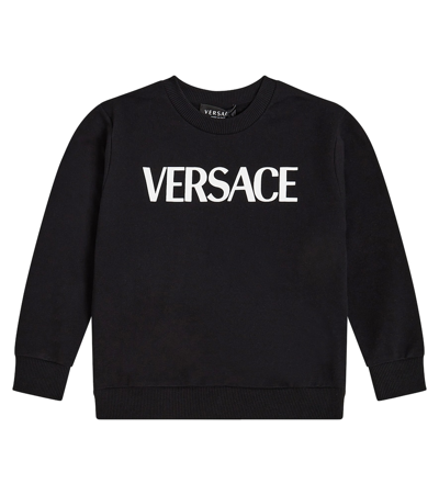 Versace Kids' Logo Printed Cotton Hoodie In Black