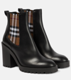 BURBERRY CHECK LEATHER ANKLE BOOTS