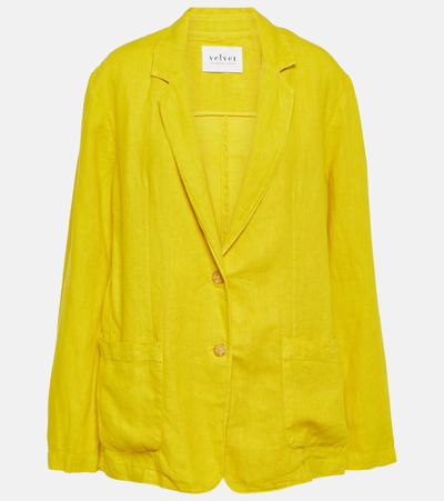 Velvet Cassie Linen Blazer In Yellow