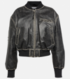 Acne Studios Aged Leather Bomber Jacket With Distressed Treatment In Grey