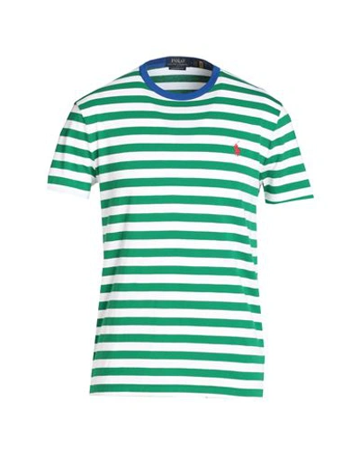 Polo Ralph Lauren Custom Slim Fit Striped Jersey T-shirt Man T-shirt Green Size Xxl Cotton