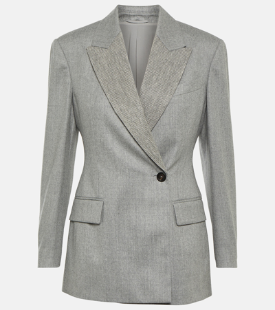 Brunello Cucinelli Embellished Wool Blazer In Pearl Grey