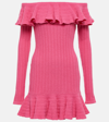 BLUMARINE OFF-SHOULDER RUFFLED WOOL MINIDRESS