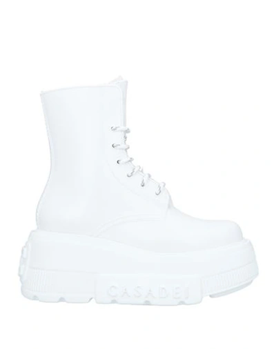 Casadei Woman Ankle Boots White Size 10 Textile Fibers, Soft Leather