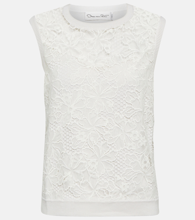 Oscar De La Renta Chantilly Lace Silk-blend Tank Top In White