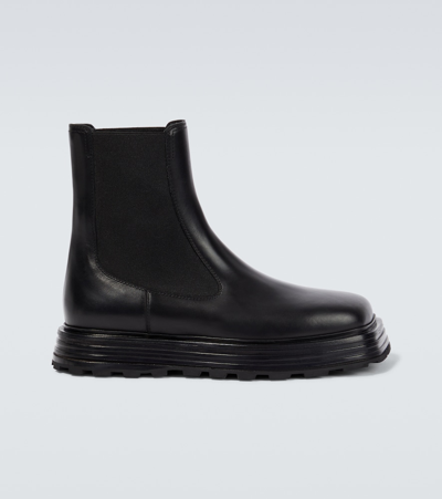 Jil Sander Square-toe Leather Ankle Boots In Black