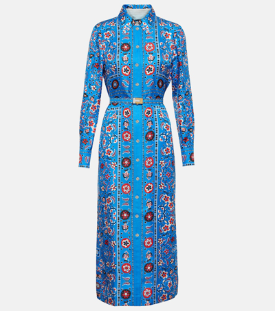 Tory Burch Printed Silk-twill Midi Shirt Dress In Blue