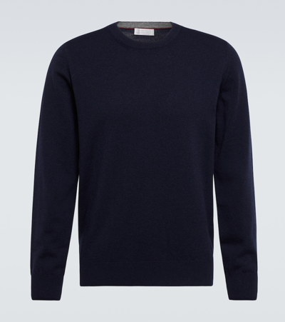 Brunello Cucinelli Wool & Cashmere Knit Crewneck Sweater In Blue