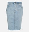 Bottega Veneta Printed Leather Denim Midi Skirt In Blue