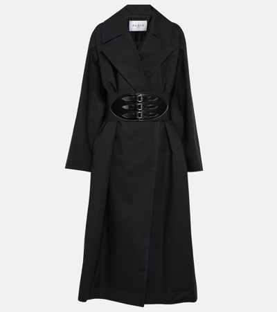 Alaïa Belted Cotton-blend Canvas Trench Coat In Black